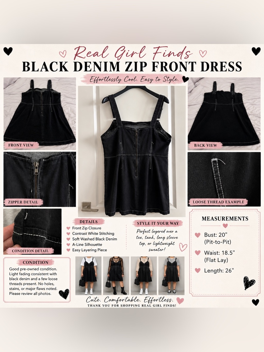 Black Denim Zip Front Tank Dress